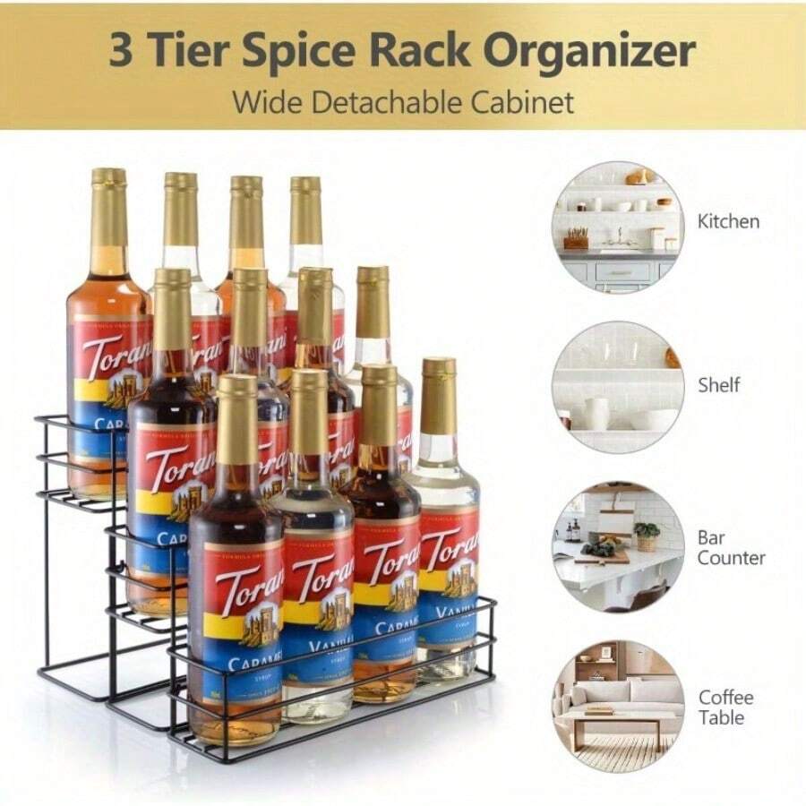 12 Bottle Capacity Coffee Syrup Organizer 3 Tier Coffee Syrup Stand Shelf For Coffee Bar Kitchen Small Wine Rack For Bar Family Storage For Syrup Wine Dressing - 3 Tier - View 1