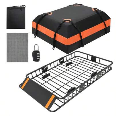 Roof Rack Cargo Basket + Waterproof Cargo Bag Cubic Feet, With Waterproof Cargo Bag, Outdoor Combination Lock, 200 LBS Capacity Universal Rack Carrier For SUV, Truck