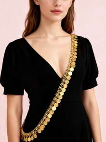 1pc Versatile Hollow Metallic Flower Pendant Necklace, Turkish Ottoman Pattern, Gold-Tone, Moroccan Arabic Bridal Wear, Everyday Accessory, Festival Gift - Love Heart - View 4