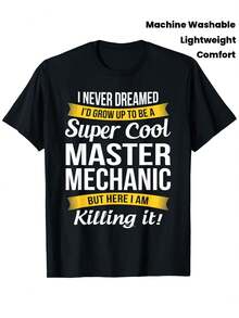 Camiseta de Humor Mecánico Divertida - Eslogan "Super Cool Master Mechanic Killing It", Negra con Texto Amarillo, Camiseta Casual de Manga Corta y Cuello Redondo Ligera para Hombres y Mujeres, Comodidad para Todas las Estaciones, Lavable a Máquina, Regalo Divertido para Entusiastas de los Autos y Reparadores de Autos, Camiseta para Hombres, Camiseta Gráfica para Hombres, Camiseta Gráfica para Hombres, Camiseta para Hombres, Ropa para Hombres, Camisa para Hombres - Negro - Ver 2