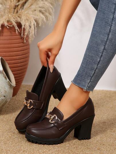 女士经典粗跟高跟鞋，厚底浅口鞋，舒适工作鞋，2025春夏款