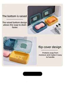 1pc Creative Flip Cover Soap Dish, Simple Transparent Plastic Draining Soap Box For Home, Dorm, Bathroom, Balcony - Multicolor - View 5