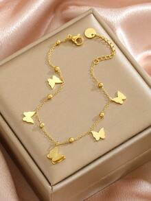 1pc Fashion And Popular Golden Plated Sandblasted Butterfly Bracelet For Girls Delicate Sweet Party Festival Dates Jewelry For Daily Decoration And Kids Birthday Gift