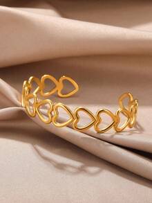 1pc Romantic Hollowed-Out Heart Open Cuff Bracelet For Women Stainless Steel Bracelet Christmas Jewelry Unisex Party Gift Decoration - 1 - View 2