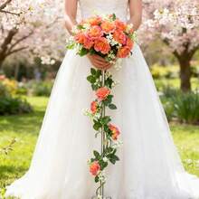 1/50 pièces Guirlande de roses artificielles, convient pour la décoration de mariage, les fêtes d'anniversaire, la décoration de lieux d'événements, la salle à manger, la fenêtre de la chambre à coucher, la Saint-Valentin, le Nouvel An, la décoration de jardin extérieur - rose rose - Voir 10