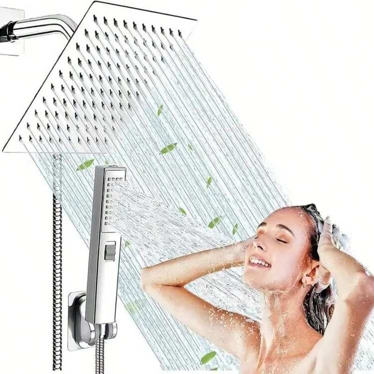 HAWOO Regaderas para Baño, 8" Cabeza de Ducha de Lluvia Presion, Ducha de Mano de 2 Modos Rociado con Soporte, Antifugas, Manguera de 1.5 m(), Regaderas y Baño(Plata) - Multicolor - Añade 10