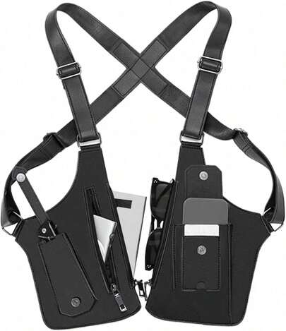 Leather Shoulder Armor Hidden Underarm Strap Wallet Adjustable Anti Pickpocket Accessories With Double Bag For Men, Women Leather Armor (Can Hold A Mobile Phone)