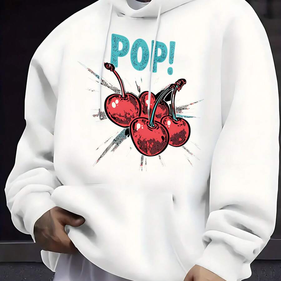 JBYJBX Sudadera Con Capucha Para Hombre, Con Estampado De Cerezas Rojas, Con Bolsillos, Para Primavera, Otoño E Invierno, Negro -, Small