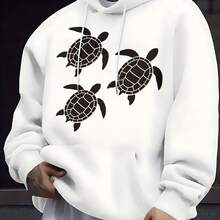 Black Turtle Print Hoodie For Everyday Wear - Putih - View 1