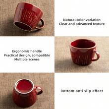 DKiln-Changed Glaze Cappuccino Cups With Saucers 7.4oz - Handmade Ceramic Espro Coffee Cups Set Of 4 Microwave  For Art Lovers And Home/Cafe Use Red - 紅色 - 查看 8