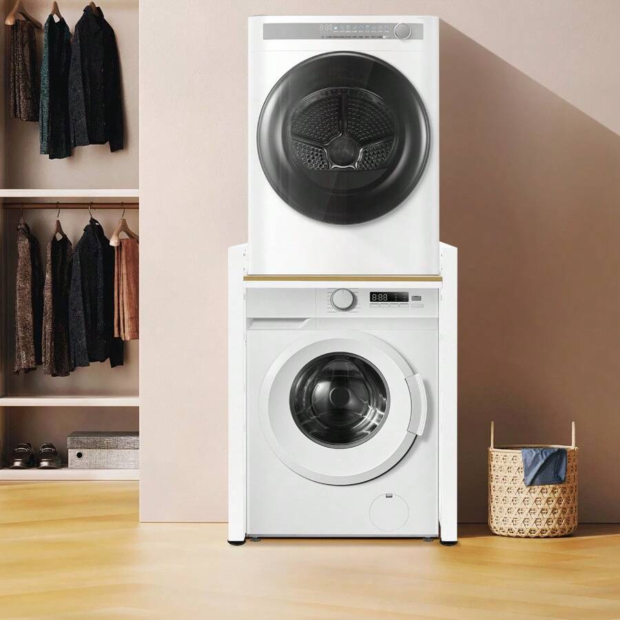 Heavy Duty Washer Dryer Stand, 419lbs Capacity Stackable Appliance Shelf With Adjustable Height, 29.53x25.59 Inch Metal Storage Rack For Laundry Room Kitchen - 白色 - 查看 1