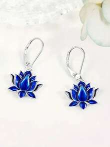 一对精美莲花形耳坠，适合女性佩戴，可用于婚礼、订婚、周年纪念、派对、情人节等场合。 - 寶藍色 - 查看 3