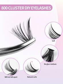 800pcs 30D 40D 50D 60D DIY Lash Cluster Extension 9-18mm False Eyelash Cat Eye Winged Faux Mink Soft Hair Volume Wispy Fake Eyelash Long Mixed Individual Eyelashes Makeup Tool For Beauty Travel Parties,Optional With Tweezers&Washing Face And Headband - C - 查看 5