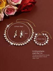 1 套时尚简约婚礼珠宝仿珍珠和钻石项链、耳环、手链适合女士婚礼派对