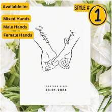 Married Personalised Print Just Married Pinkie Promise Wedding Gift Hands Line Art Anniversary Gift Idea Print Couple Poster Wall Art Prints - Multicolor - View 20