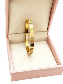 1件不锈钢金色手链，优雅四叶草设计，女士珠宝礼品 - 金色 - 查看 7