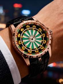 1pc Men's Black Zinc Alloy Avant-Garde 12 Round Table Knights Quartz Battery Watch