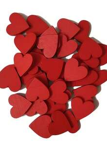 100pcs Red Wooden Heart Decoration, Romantic Valentine's Day And Wedding Decoration, DIY Holiday Decoration, Suitable For Parties And Celebrations, Romantic Atmosphere - Elegant Heart-Shaped Decoration - Wooden Heart Craft, Table Centerpiece. - Multicolor - View 2