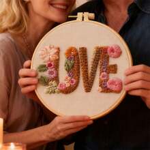 Valentines Day Embroidery Starter Kit Letters Flower Hand Stitch Craft Learning Set Present - Rojo - Ver 3