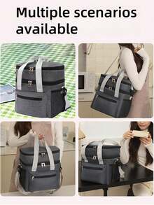 1pc Double Layer Insulated Lunch Box Bag For Office Workers, Large Capacity Hand-Held Bag For Students To Bring Food, Insulated Bag For Lunch Boxes, Outdoor Picnic Bag, Home Decor, Party & Christmas Storage - Multicolor - View 9