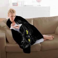 1 Black Cat Eye Flannel Blanket - Soft And Comfortable All-Season Luxury Bedspread With A Glossy Black And Gold Tabby Cat Print. Lightweight And Warm, Suitable For Sofas, Beds, And Travel. The - 白色 - 查看 2