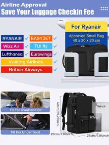 Ryanair 隨身登機包 40 X 20 X 25 cm 中性通勤休閒多隔層背包，附鞋子收納層，筆電包 - 黑色 - 查看 9