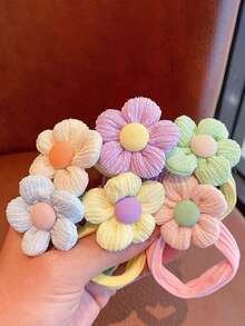 6 Pieces/Set Of Bow Ties And Flower Hair Ties Fresh Sweet High Elasticity And Non Damaging Hair Tie Headband Girls Tie Ponytail Rubber Bands Decorative Accessories For Styling