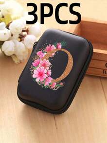 1 Stück Blumen A-Z Buchstaben PU Leder Aufbewahrungsbox, Kartenhalter, Ausweis/Namenskarten Organizer, geeignet für Reisen, Digitalzubehör, Kopfhörertasche - Verschiedenfarbig - Übersicht 50