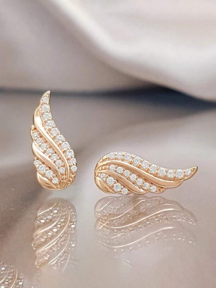 1 Đôi bông tai hình cánh thiên thần, thiết kế cánh thanh lịch đính đá giả, bông tai đa năng, quà tặng ngày lễ tình nhân - phong cách 1 - Xem 1