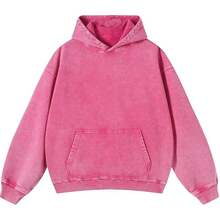 JeansFly Womens Oversized Acid Wash Hoodie Pullover Sweatshirts Vintage Loose Fit Winter Long Sleeve Shirts Outfits Tshirts&Hoodies DG010 Cotton Blend - 粉色 - 查看 11