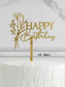 1个/3个/5个装蛋糕装饰插牌，生日蛋糕装饰，甜品桌装饰用品，现代文字花卉蛋糕装饰，生日派对蛋糕装饰礼品，插电式蛋糕装饰，烘焙用品，烘焙装饰，蛋糕用品，厨房家具必备品，节日礼品 - 金色 - 查看 8