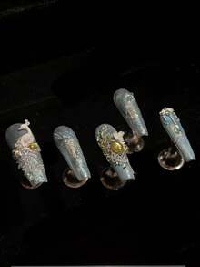 1pc Peacock Frame Leaf Pattern 3D Nail Art Mold, Transparent Silicone Nail Decoration Mold - Clear - View 11