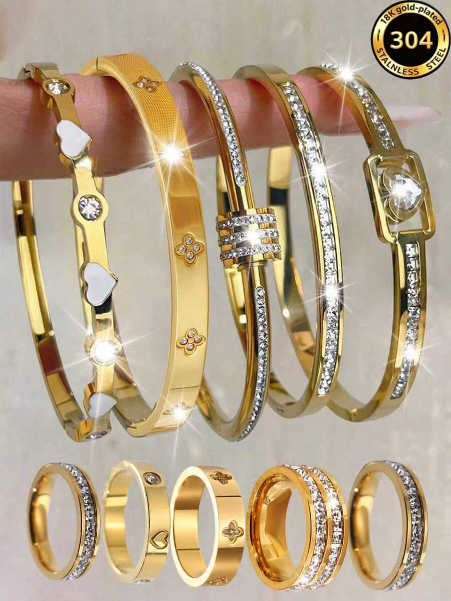 Bộ 10 chiếc vòng tay thép không gỉ thanh lịch, kiểu dáng đa dạng, giúp tôn lên vẻ ngoài công sở, phù hợp cho việc đi lại hàng ngày. - Bạc - Xem 1