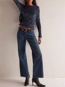 Women's Sequin Long Sleeve Slim Fit Tops Y2k Sparkly Off-Shoulder Blouse Tops Spring Party Club Wear - Màu xanh lam - Xem 4