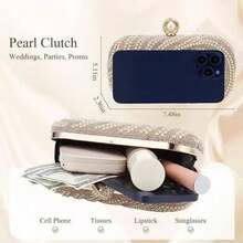 Gets Womens Pearl Clutch Purse Beaded Evening Handbag With Chain Bridal Wedding Party Bag Luxury Elegant Small Bag Formal Occasion Accessories Fashionable Chic Design - 香檳色 - 查看 6
