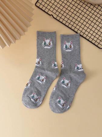1 Paar Damen Socken mit Katzenmuster, knöchellang, modisch, vielseitig, weich und bequem für den täglichen Gebrauch