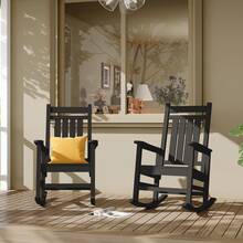 Mecedoras de polietileno de alta densidad resistentes a todo tipo de clima, resistentes a la intemperie, de plástico de gran tamaño, silla basculante de porche con respaldo alto - Negro - Ver 8