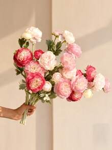 3pcs/1pc Silk Peony Rose Flower Bouquet With Long Stem, Suitable For Home Decor, Room Decor, Valentine's Day Decor, Valentine's Gift, Wedding Decor, Vase Decor, Garden Decor, Outdoor Decor, Graduation Decor, Mother's Day Gift - Multicolor - View 3