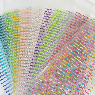 1040pcs/Pack Of Rainbow Color 3mm Multi-Color Self-Adhesive Rhinestone Stickers, Sparkling Jewelry Appliques Or Cosmetic Accessories, Handicrafts