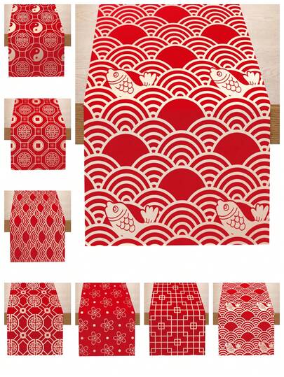 1件装 2026年中国新年快乐桌旗，红色中国新年缎面桌旗，2026新年派对家居房间厨房餐桌装饰，2026新年派对家居房间餐桌装饰，新年派对背景桌旗桌布，家庭派对用品桌布，新年礼物，派对礼品