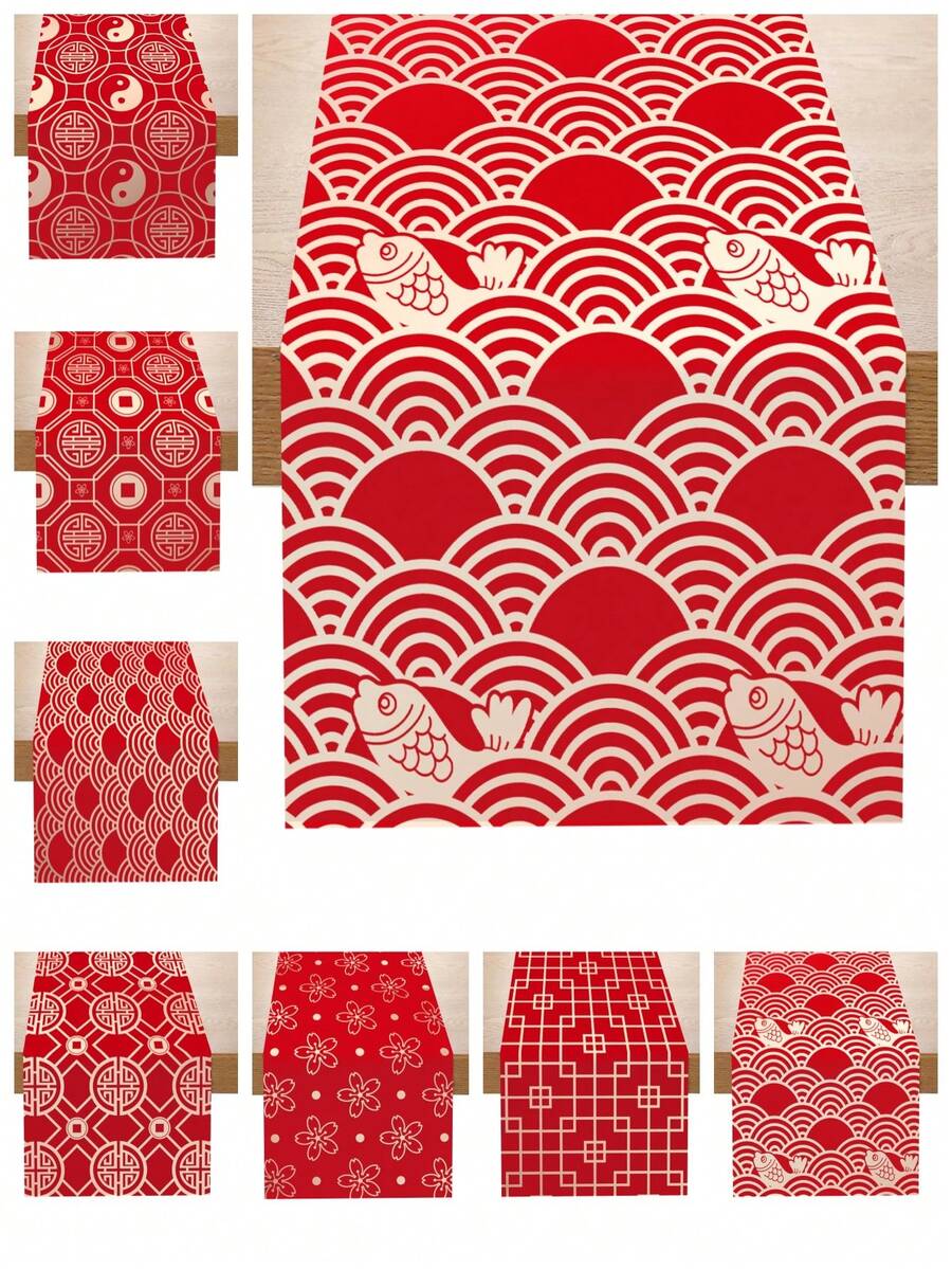 1件装 2026年中国新年快乐桌旗，红色中国新年缎面桌旗，2026新年派对家居房间厨房餐桌装饰，2026新年派对家居房间餐桌装饰，新年派对背景桌旗桌布，家庭派对用品桌布，新年礼物，派对礼品 - 紅色新年 - 查看 1