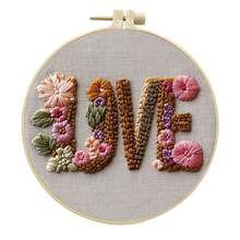 Kit de iniciación al bordado para el Día de San Valentín: Letras, flores, puntada a mano. Set de aprendizaje de manualidades. Regalo. - Rosa - Ver 6