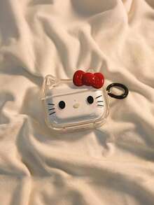 SANRIO 三丽鸥Hello Kitty专业耳机保护套 - 可爱透明保护套，饰有红色蝴蝶结和爱心图案 - 彩色 - 查看 3