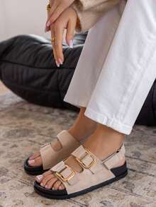 Sandalias con doble hebilla y correa ajustable en la parte trasera - Estilo cómodo - Beis - Ver 2