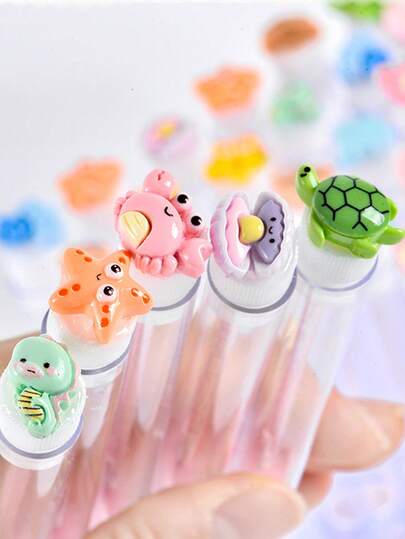 1/3/5/7pcs Cartoon Ocean Design Eyelash & Eyebrow Brush, Portable Tube Makeup Lash Brush, Eyelash Comb & Brow Grooming Tool