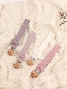 4pcs Pacifier Clips, Fashion Bow Pacifier Chains In Pink, Purple, Brown, Apricot, Suitable For Boys And Girls Daily Use, Travel, Home