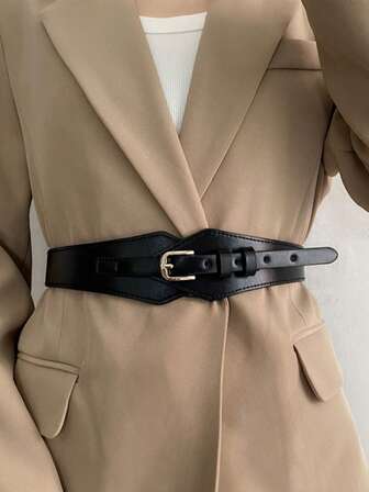 Cinturón decorativo negro versátil para la cintura, con cierre de hebilla y cintura elástica, adecuado para vestidos, trajes y abrigos