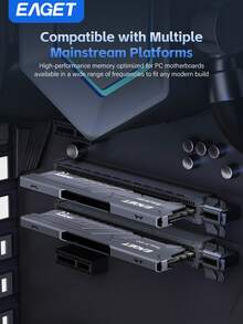 PS40系列DDR4内存，32GB套装（2x16GB）/ 16GB套装（2x8GB），3200MHz DDR4游戏内存，兼容Intel和AMD台式机，采用铝合金外壳和双散热设计，配备3M导热胶（黑色） - 黑色 - 查看 5