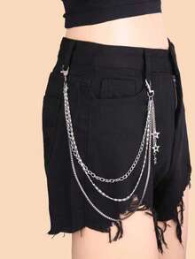 1pc Kids Silver Color Fashion Pants Chain Accessory With Star Punk Style