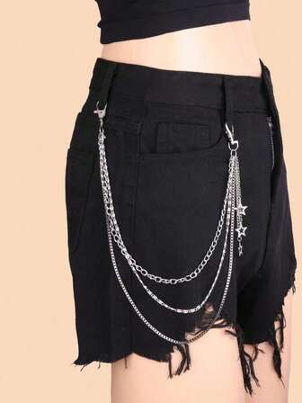 1pc Kids Silver Color Fashion Pants Chain Accessory With Star Punk Style